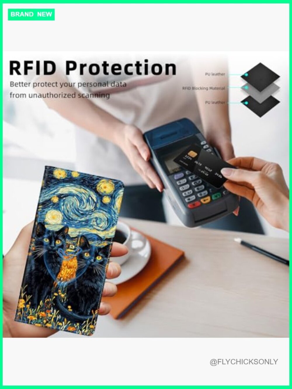 PU Leather Long Bifold RFID Blocking Wallet with Secure Snap Closure, 10 Card - Picture 7 of 7